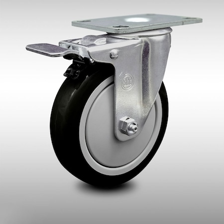 Service Caster 5 Inch SS Black Polyurethane Top Plate Caster with Total Lock Brake SCC SCC-SSTTL20S514-PPUB-BLK